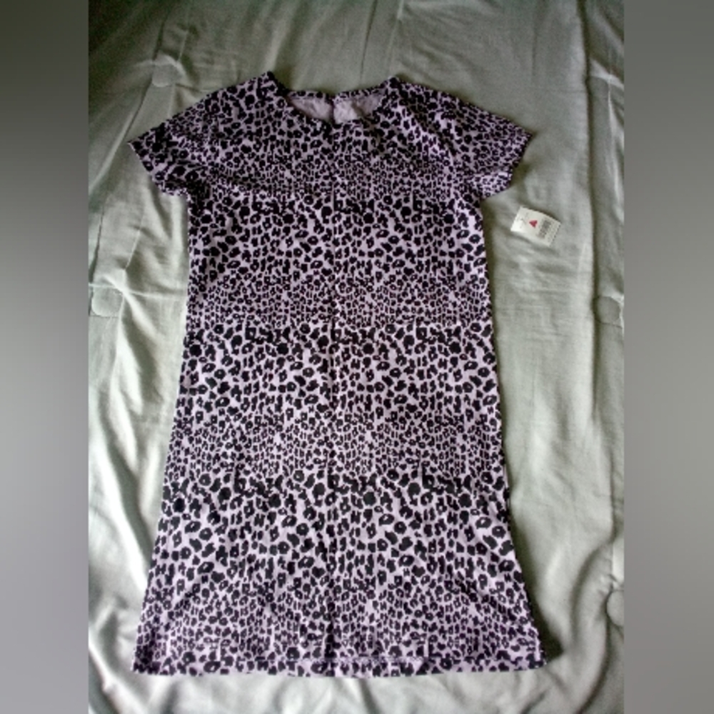 Pink Velvet T Shirt Dress/Lilac w Black Cheetah Print/Size Large (14-16 Girls)